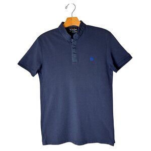 The Kooples Shirt Men XS Blue Cotton Pique Logo‎ Fitted Officer Collar Polo